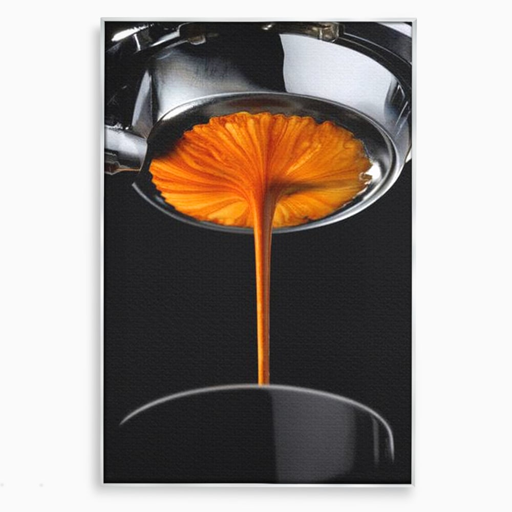 Tablou canvas cu tablou canvas cu jet de espresso, in rama de aluminiu argintiu